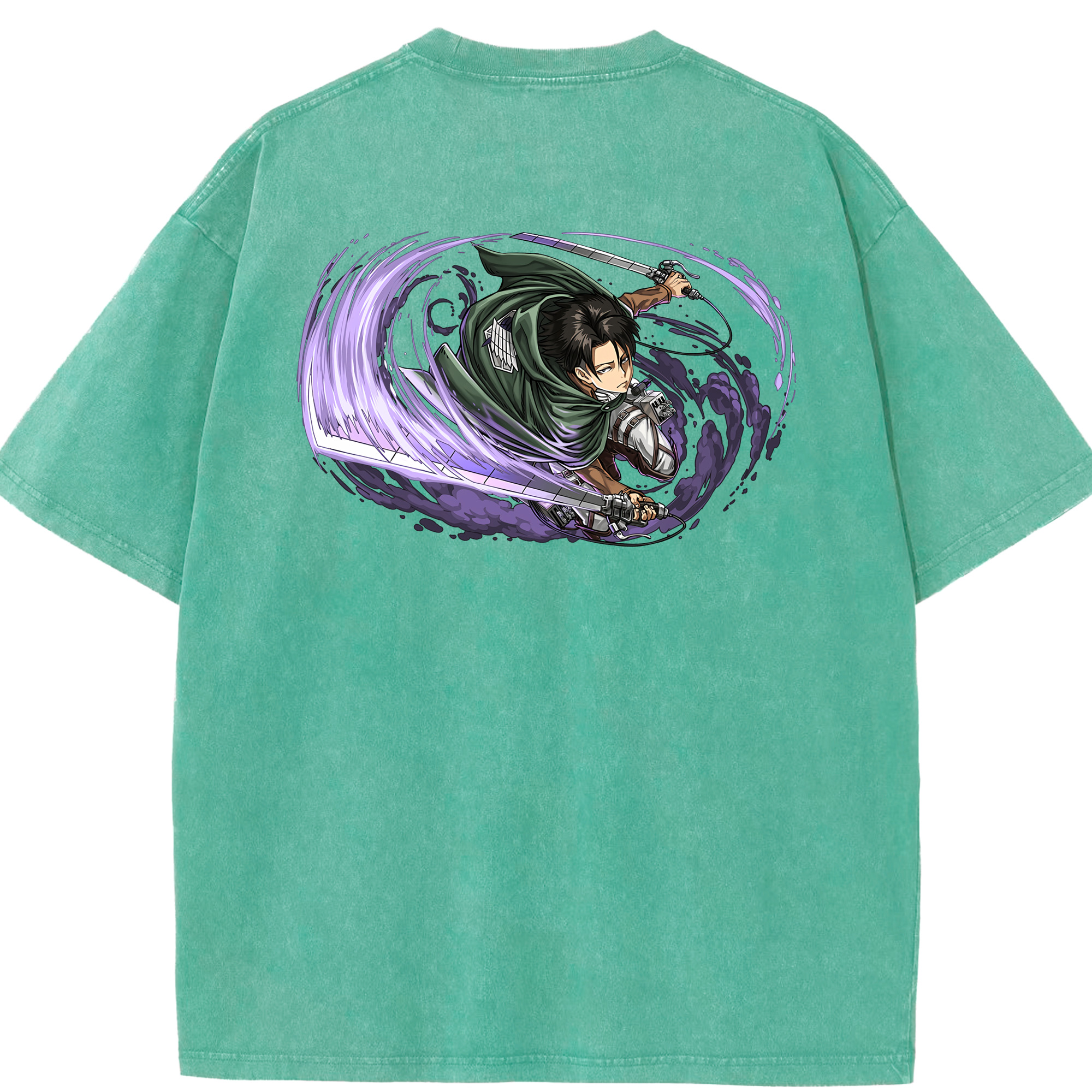 （画像用） 進撃の巨人 リヴァイ·アッカーマン Attack on Titan Levi Ackerman 綿100% ヴィンテージ風 半袖Tシャツ（背面プリント）